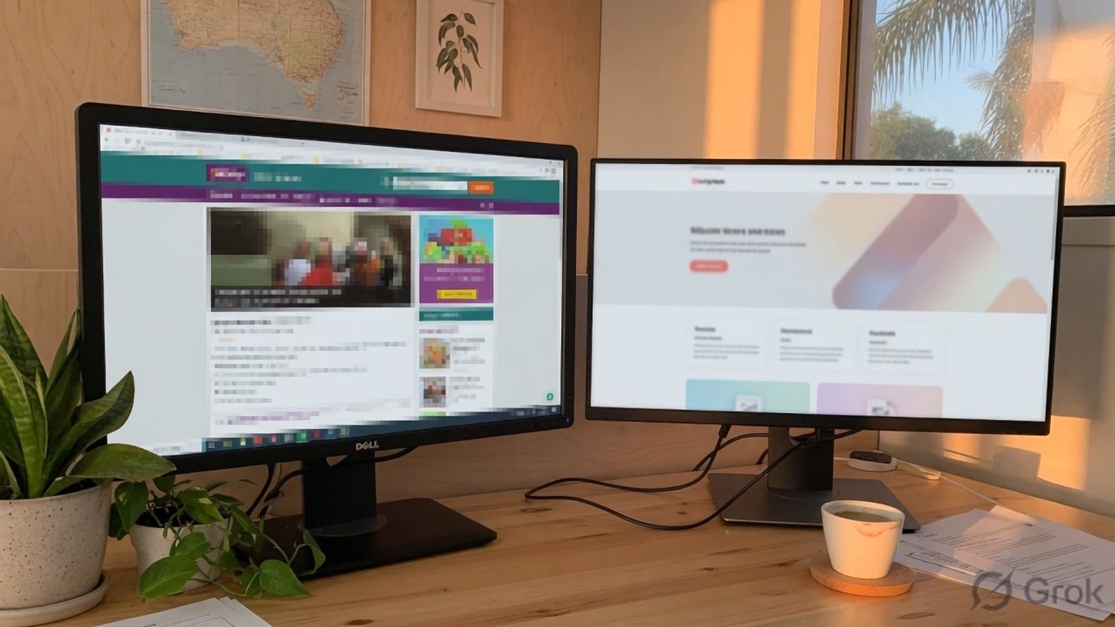 Old and new website layouts on two monitors in an Australian office