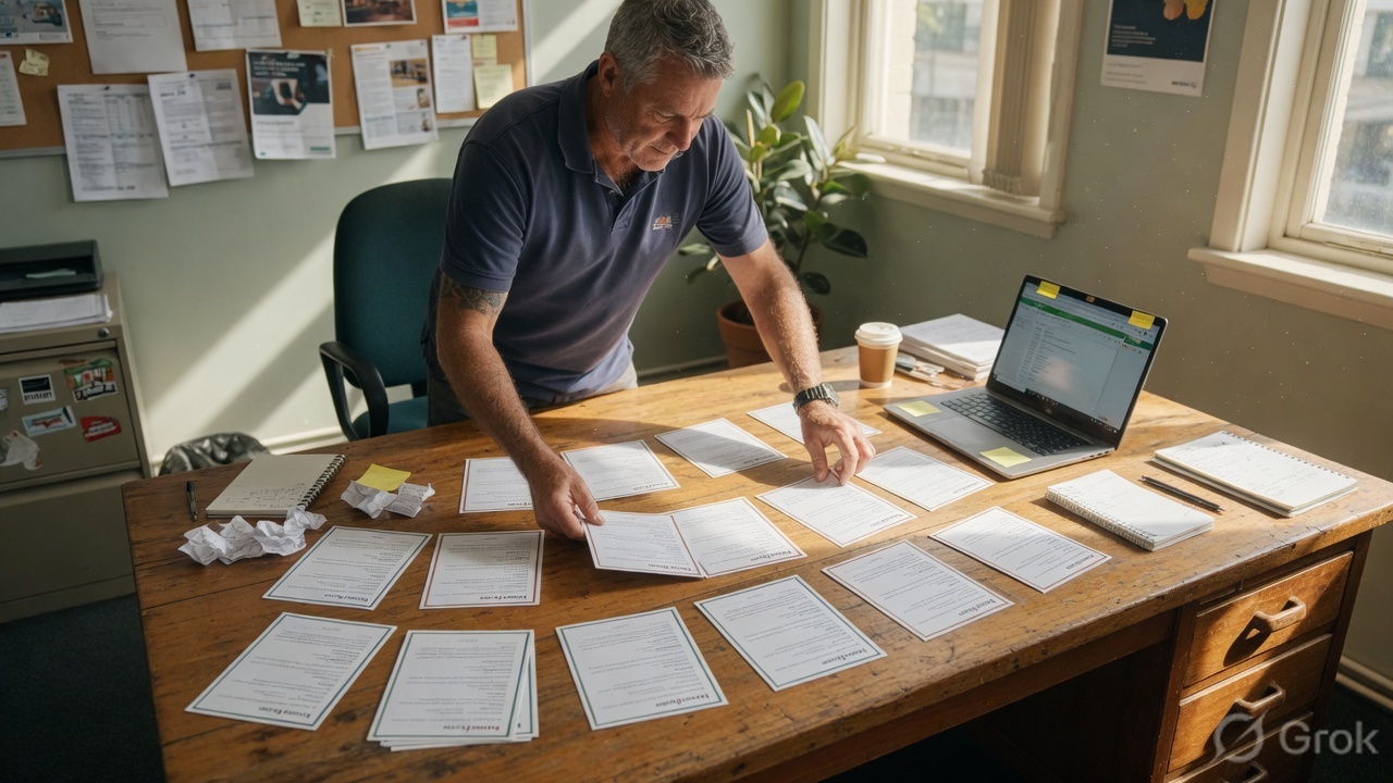 An Australian operator reviewing service options on a timber desk